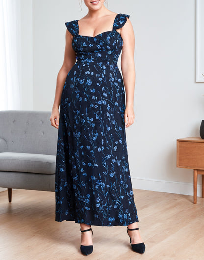 Side view of Plus Size Sweetheart Cap Sleeve Midi Dress.