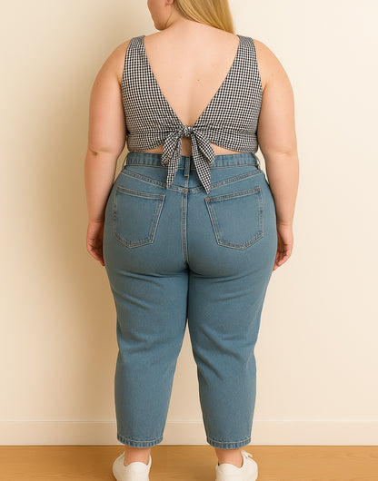 Back view of Plus Size Tie Back Crop Top.
