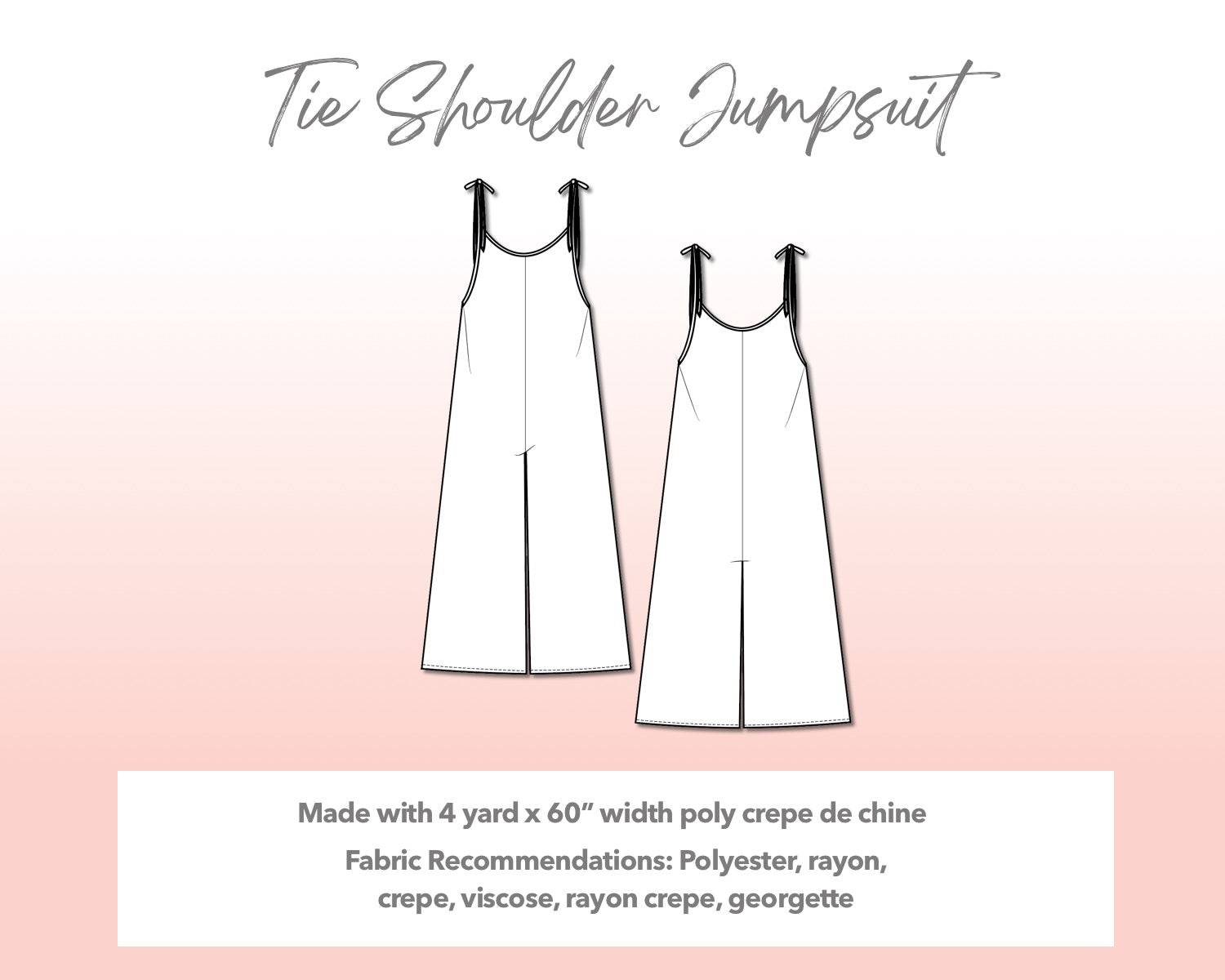 Illustration and detailed description for Plus Size Tie Shoulder Jumpsuit sewing pattern.