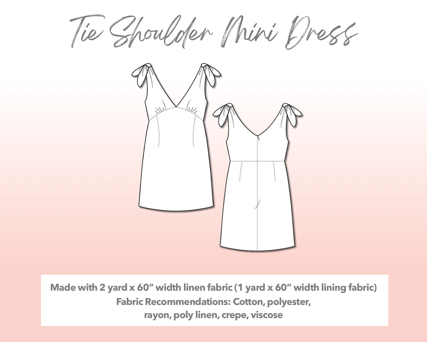 Illustration and detailed description for Plus Size Tie Shoulder Mini Dress sewing pattern.