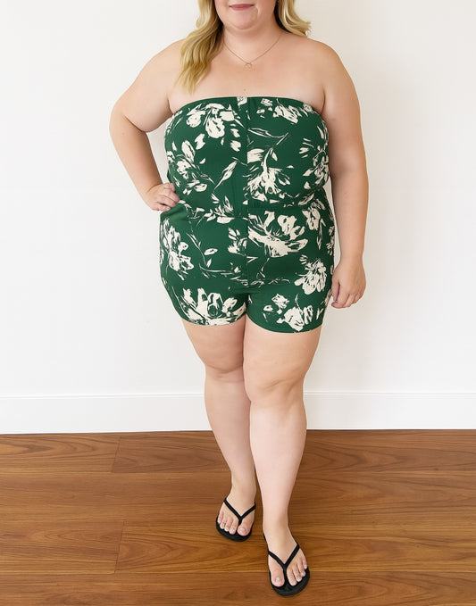 Front view of Plus Size Tube Romper.