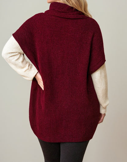 Back view of Plus Size Turtleneck Pocket Sweater Tunic Dress.