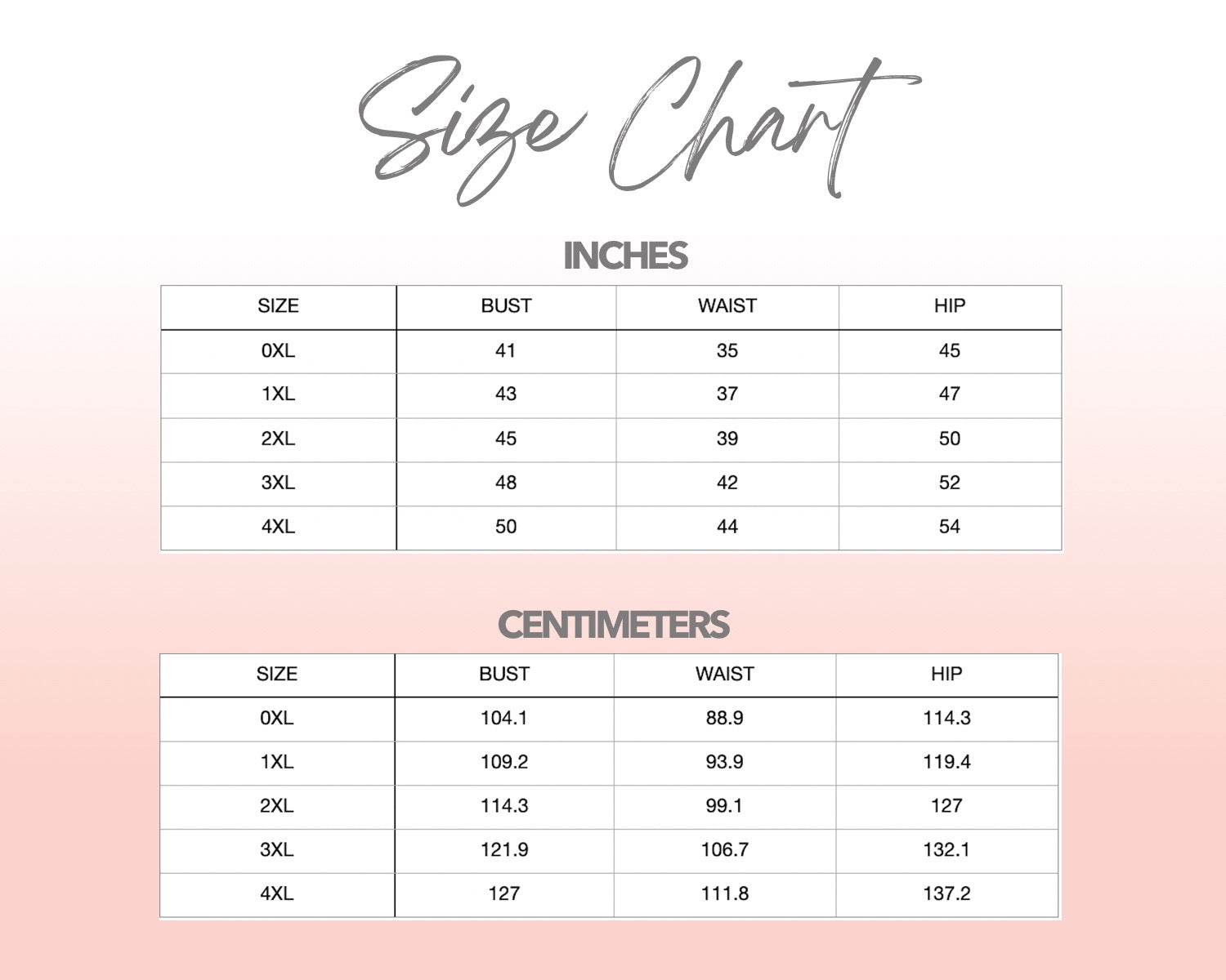 Patterns For Plus Size size chart.