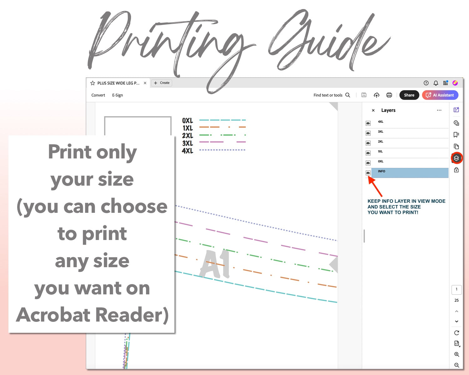 Plus Size Wide Leg Pants sewing pattern printing guide.