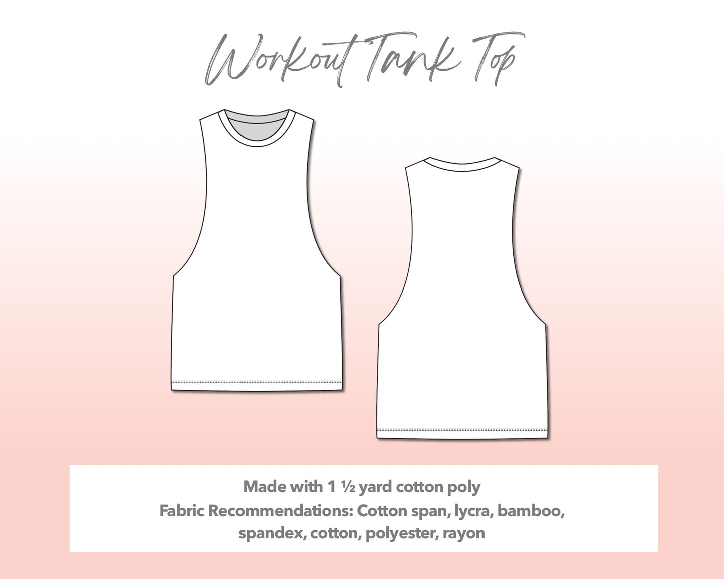 Illustration and detailed description for Plus Size Workout Tank Top sewing pattern.