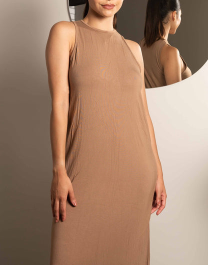 Closeup of Round Neck Tank Dress.