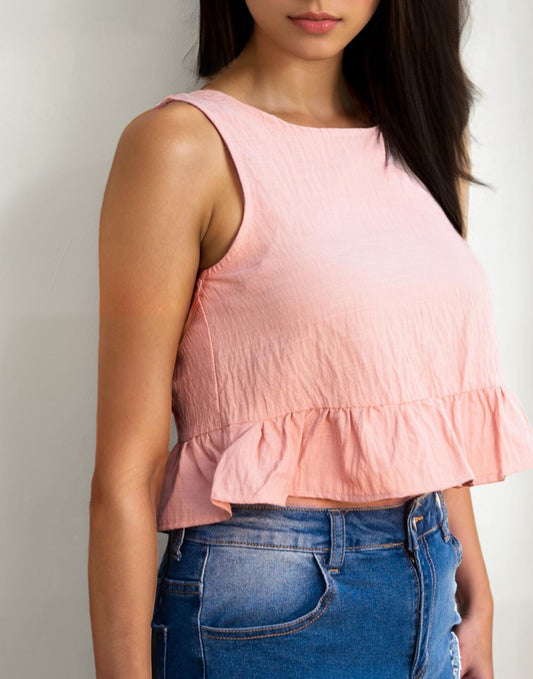 Front view of Ruffle crop top.