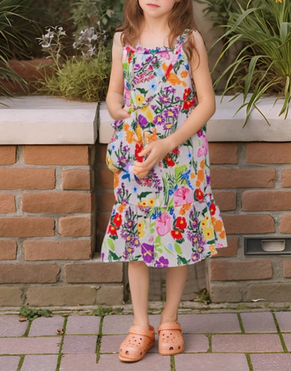 Front view of Girls Ruffle Hem Cami Dress and Purse Set.