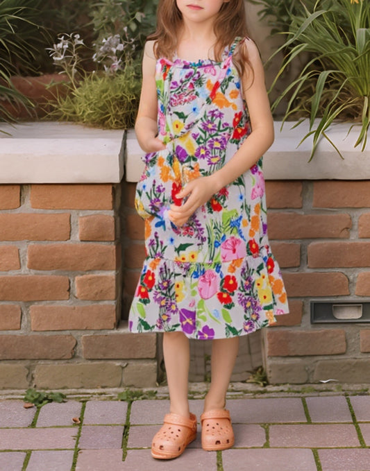Front view of Girls Ruffle Hem Cami Dress and Purse Set.