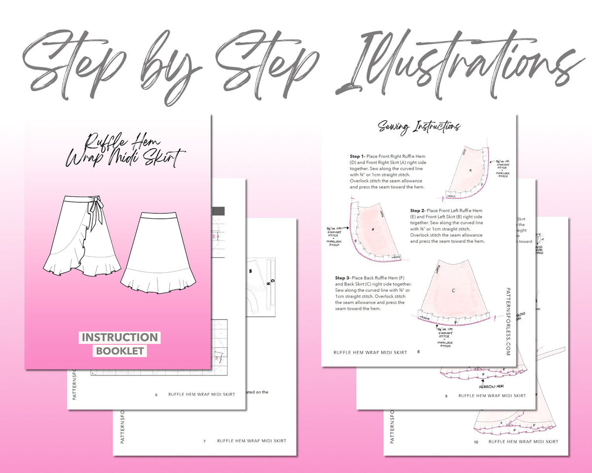 Ruffle Hem Wrap Midi Skirt Sewing Pattern – Patterns For Less