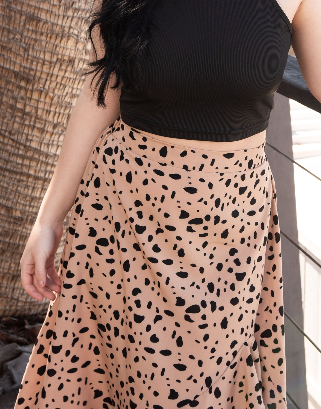 Closeup of Ruffle Midi Skirt. 