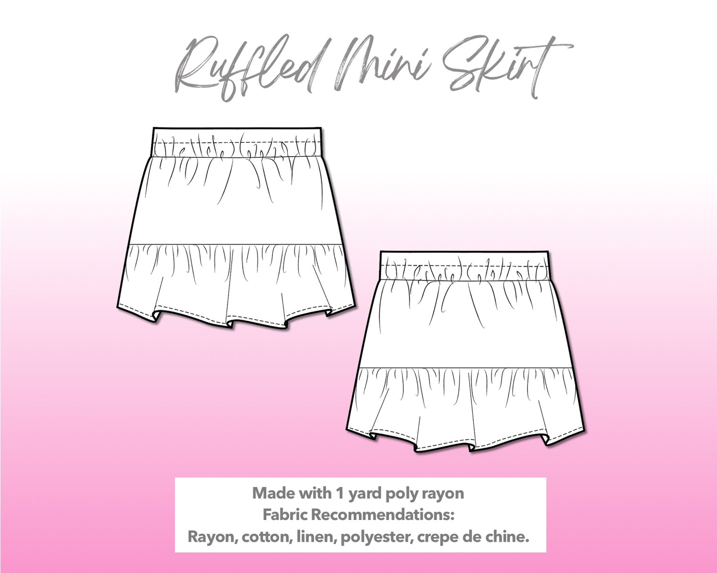 Illustration and detailed description for Ruffled Mini Skirt sewing pattern.