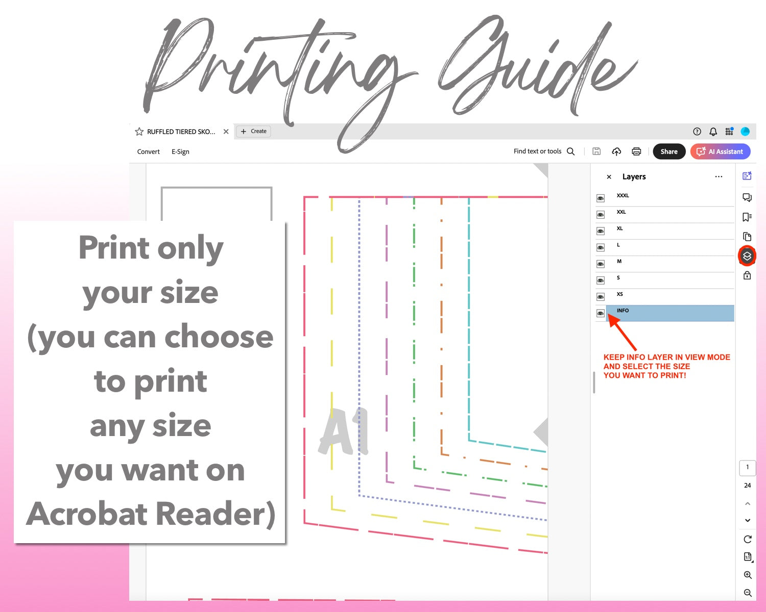 Ruffled Tiered Skort sewing pattern printing guide.