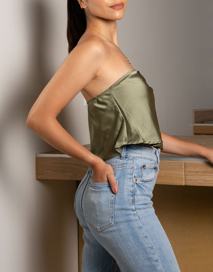 Side view of Satin Tube Top.