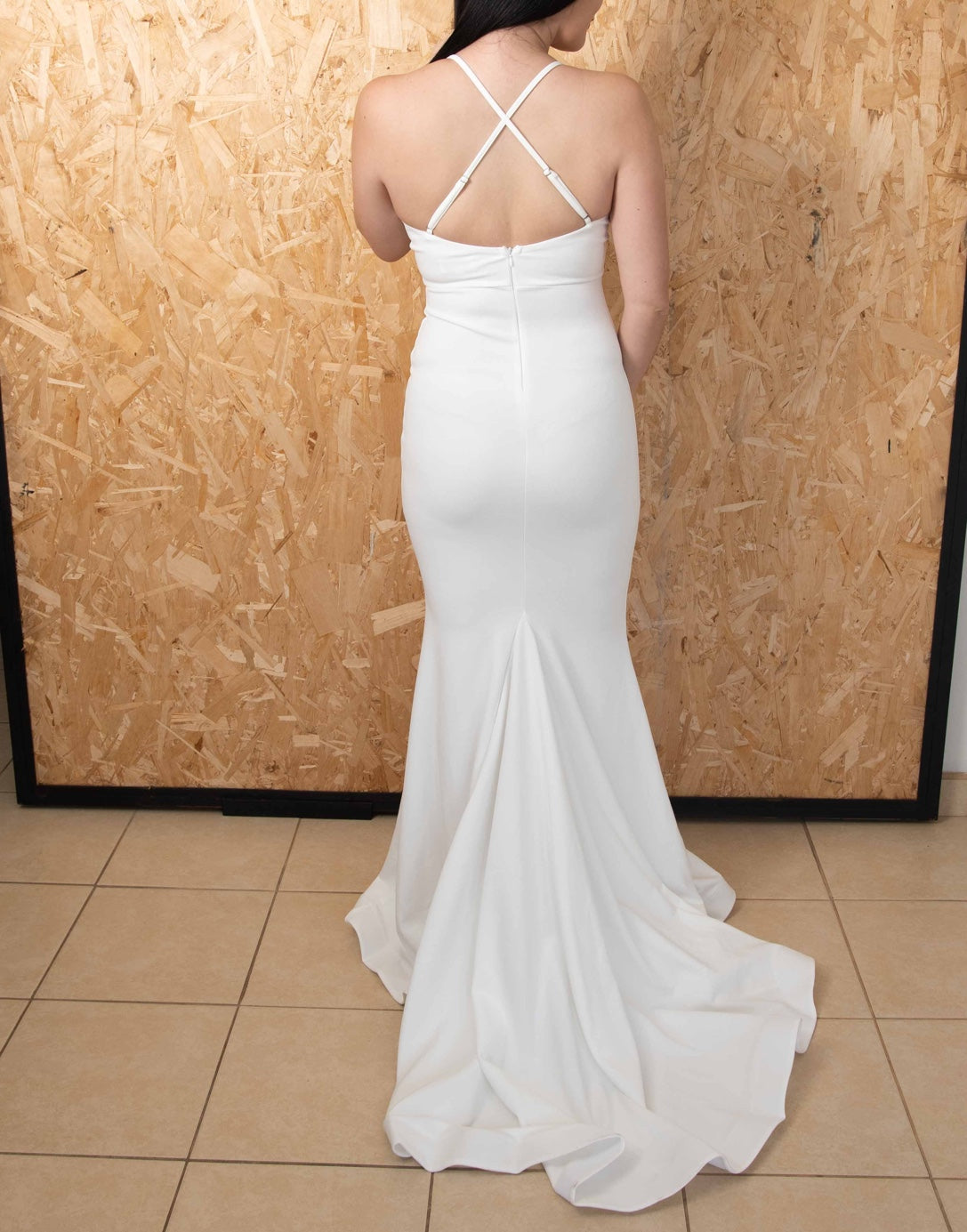 Back view of Scallop Neck Mermaid Hem Cami Wedding Dress.