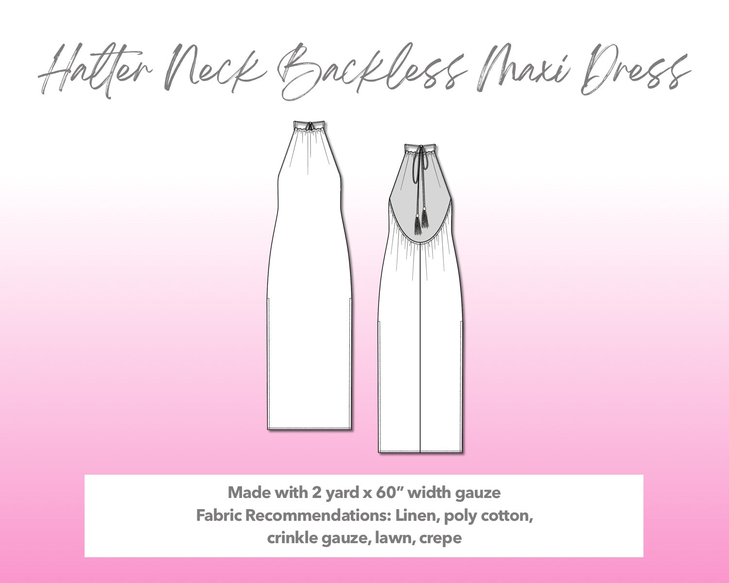 Side Slit Halter Neck Backless Maxi Dress Sewing Pattern Side Slit Halter Neck Backless Maxi Dress Sewing Pattern