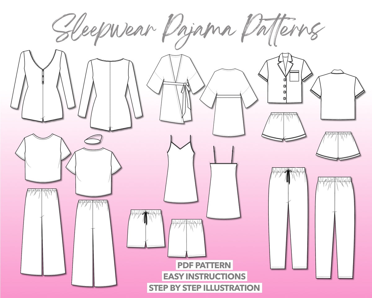Pyjama Design Pattern Sleepwear Pajama Sewing Patterns – Patterns For Less