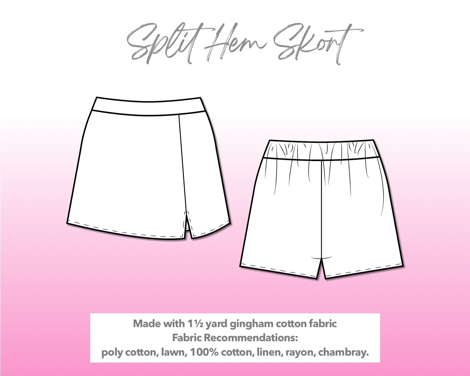 Illustration and detailed description for Split Hem Skort sewing pattern.