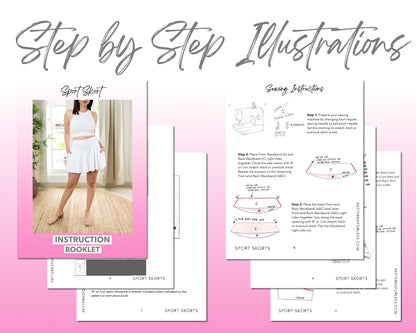 Sport Skort sewing pattern step by step illustrations.