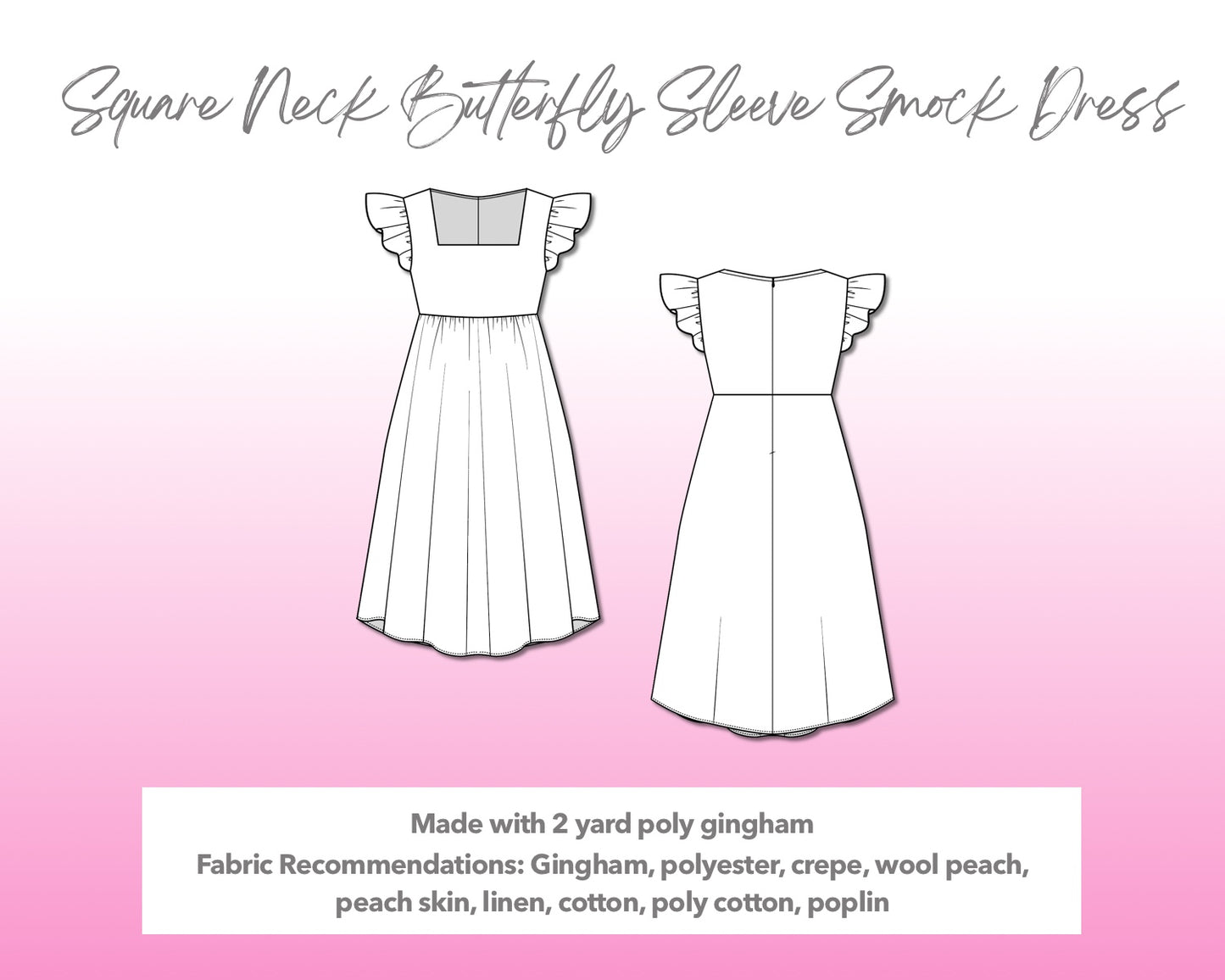 Square Neck Butterfly Sleeve Smock Dress Sewing Pattern Patterns For Less Square Neck Butterfly Sleeve Smock Dress Sewing Pattern Patterns For Less