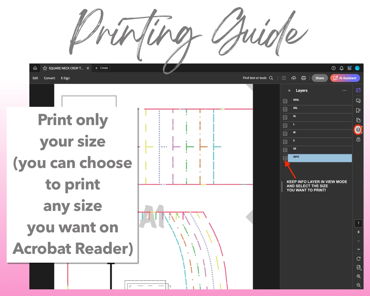 Square Neck Crop Tank Top sewing pattern printing guide.