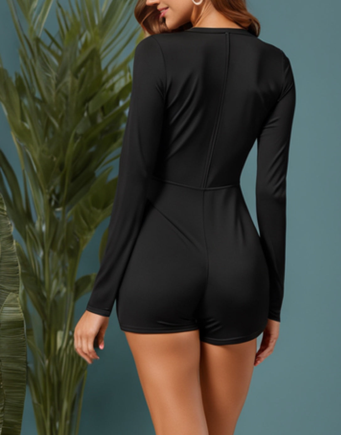Back view of Square Neck Long Sleeve Romper.
