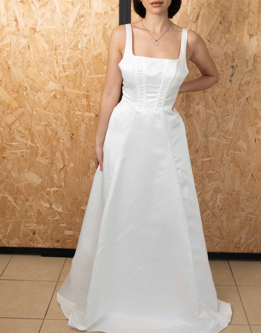 Front view of Square Neck Pocket Maxi Wedding Dress.
