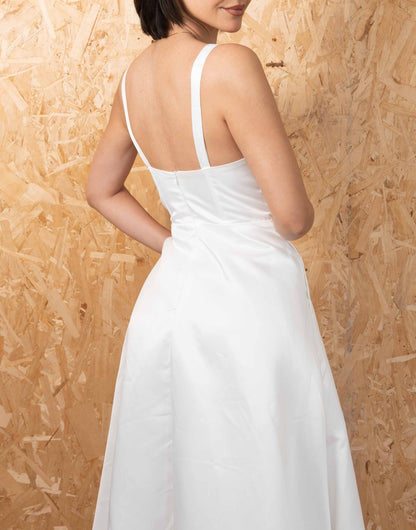 Side view of Square Neck Pocket Maxi Wedding Dress.