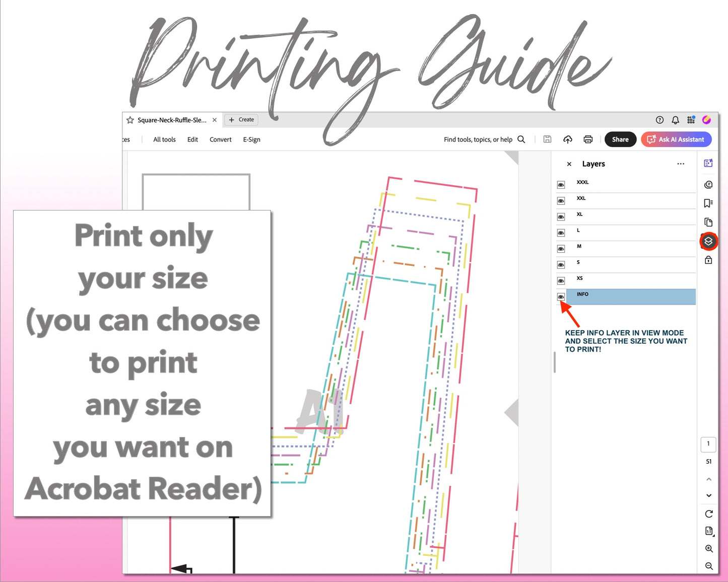 Square Neck Ruffled Sleeve Maxi Dress sewing pattern printing guide.