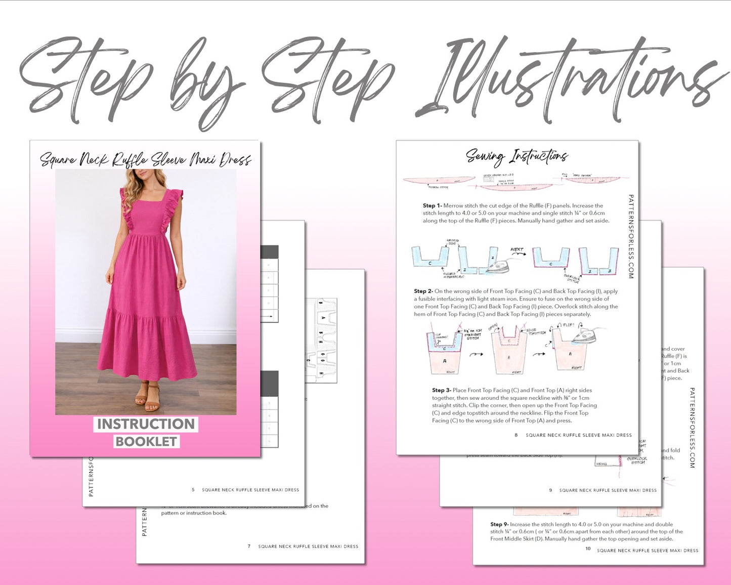 Square Neck Ruffle Sleeve Maxi Dress Sewing Pattern Patterns For Less Square Neck Ruffle Sleeve Maxi Dress Sewing Pattern Patterns For Less