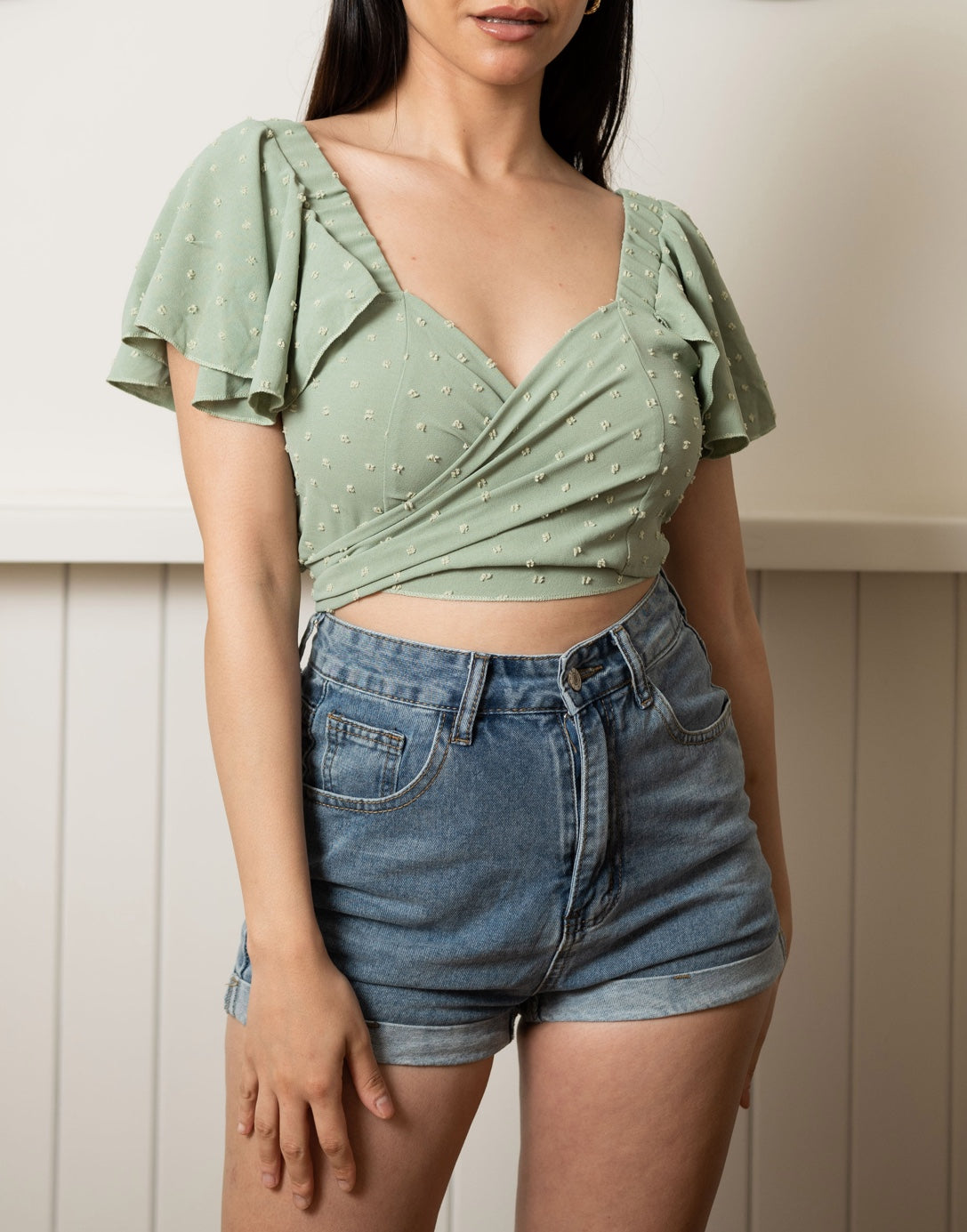 Front view of Wrap Crop Top.