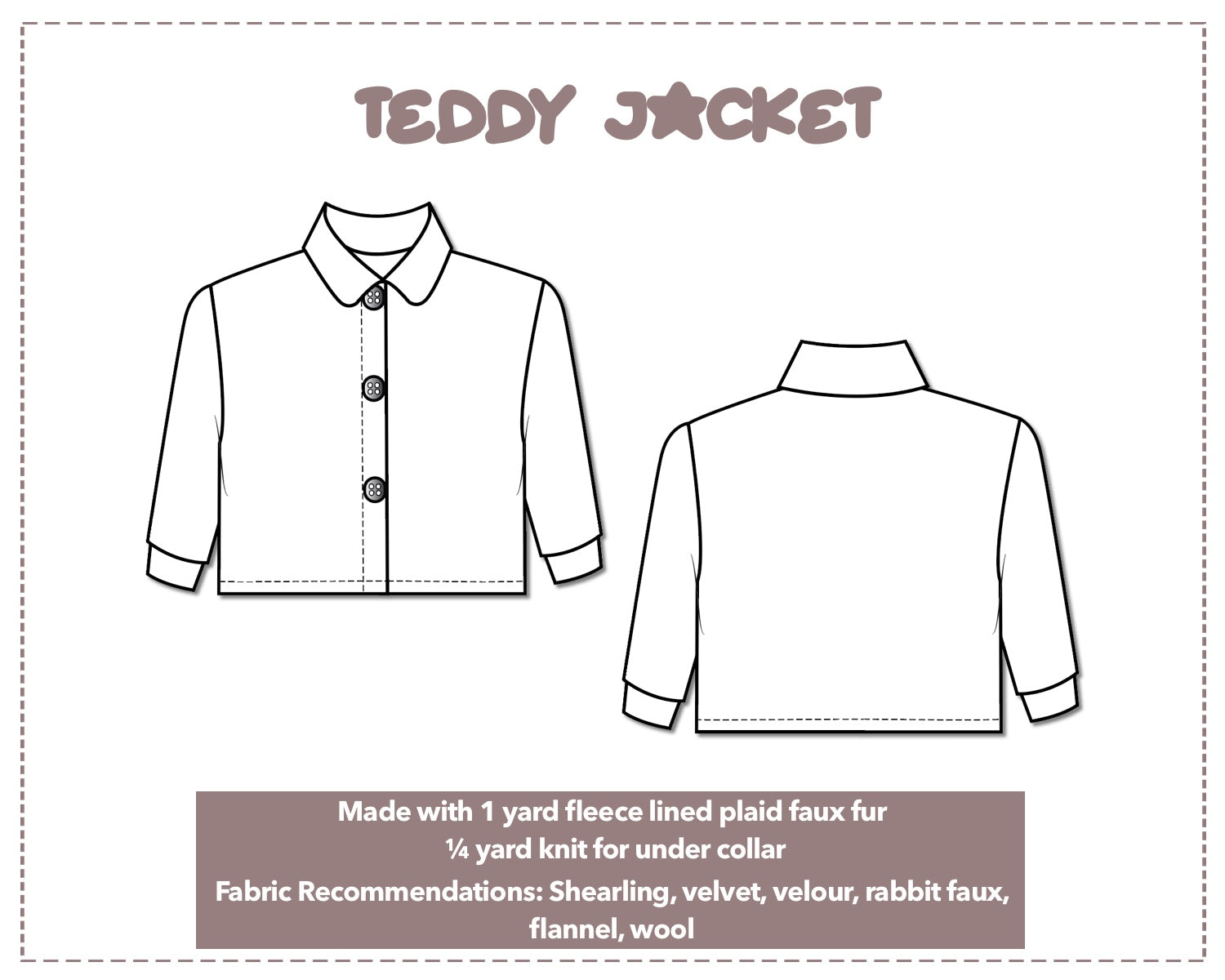 Illustration and detailed description for Girls Teddy Jacket sewing pattern.