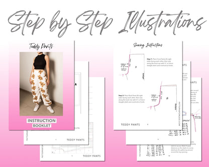 Teddy Pants sewing pattern step by step illustrations.