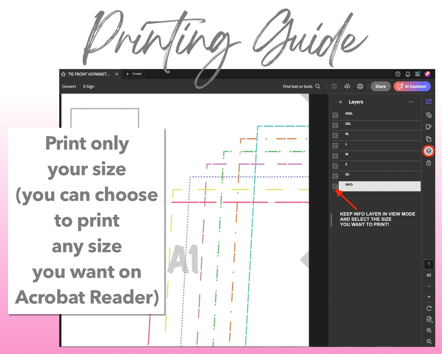 Tie Front Asymmetrical Hem Skirt sewing pattern printing guide.