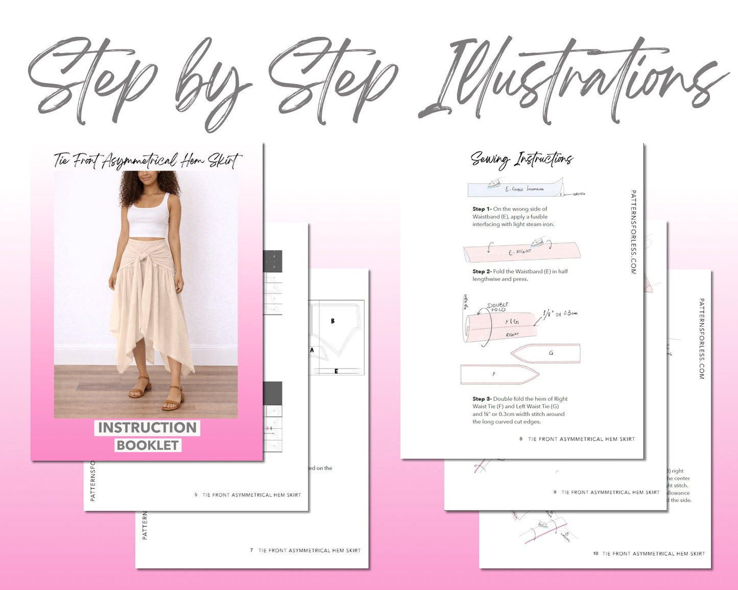 Tie Front Asymmetrical Hem Skirt Sewing Pattern Patterns For Less Tie Front Asymmetrical Hem Skirt Sewing Pattern Patterns For Less