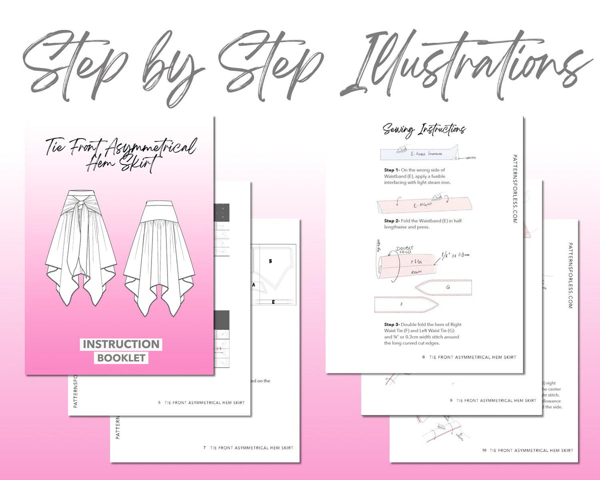 Tie Front Asymmetrical Hem Skirt Sewing Pattern – Patterns For Less