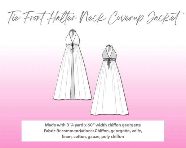 Tie Front Halter Neck Backless Coverup Jacket Sewing Pattern – Patterns ...