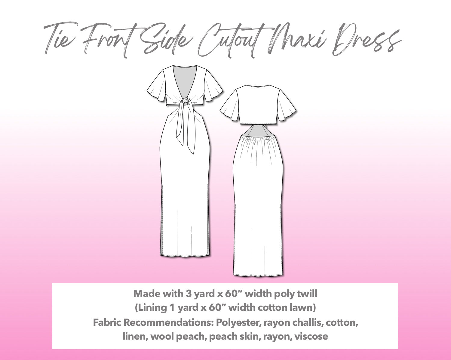 Tie Front Side Cutout Maxi Dress Sewing Pattern Patterns For Less Tie Front Side Cutout Maxi Dress Sewing Pattern Patterns For Less
