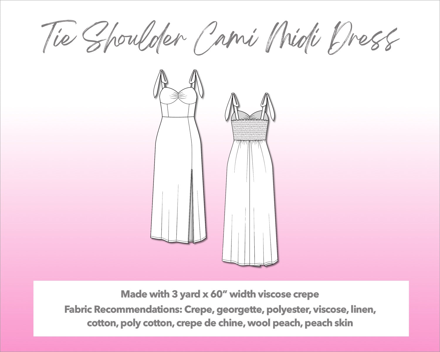 Illustration and detailed description for Tie Shoulder Cami Corset Midi Dress sewing pattern.