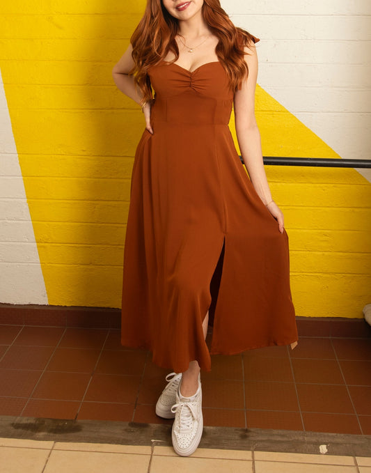 Front view of Tie Shoulder Cami Corset Midi Dress.