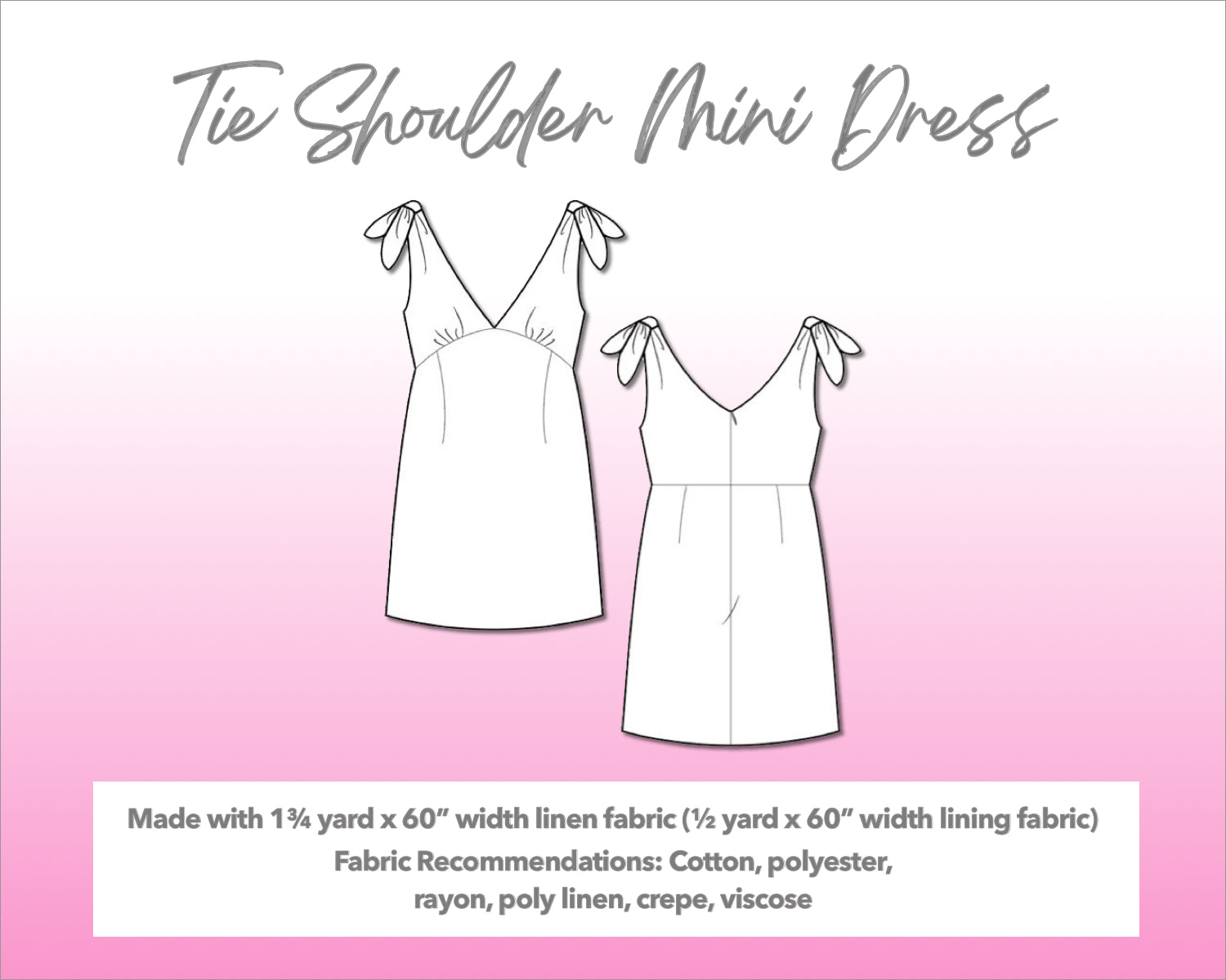 Illustration and detailed description for Tie Shoulder Mini Dress sewing pattern.