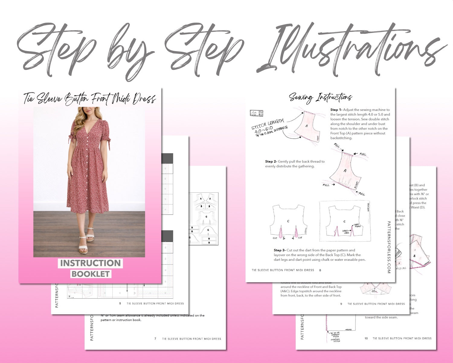Tie Sleeve Button Front Midi Dress Sewing Pattern Patterns For Less Tie Sleeve Button Front Midi Dress Sewing Pattern Patterns For Less