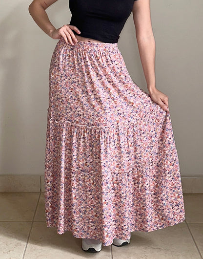 Full length photo of Tiered Ruffle Hem Maxi Skirt.