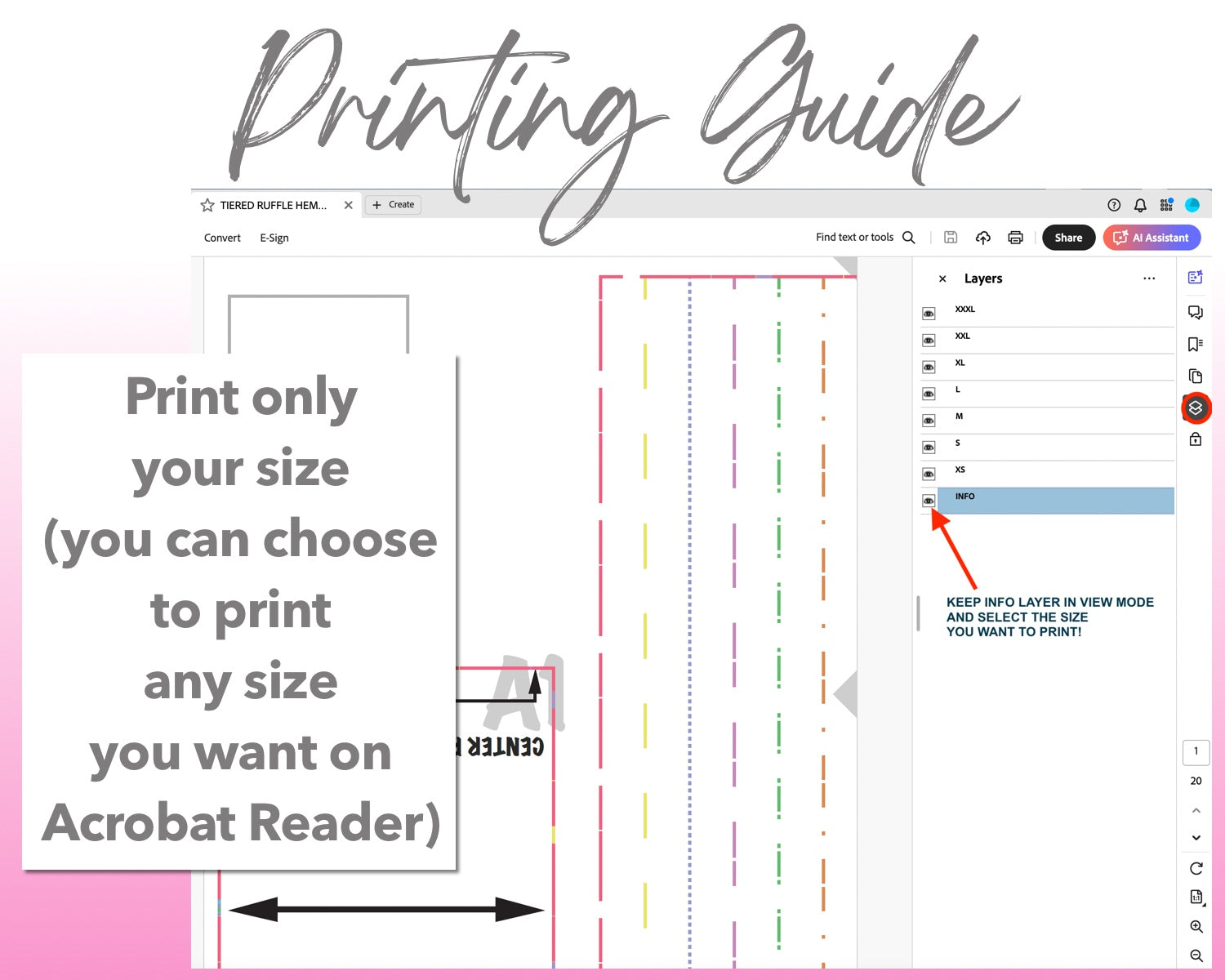 Tiered Ruffle Hem Maxi Skirt sewing pattern printing guide.