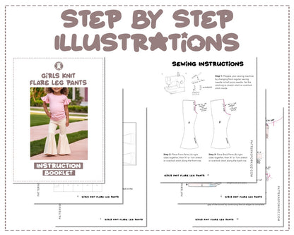 Knit Flare Leg Pants sewing pattern step by step illustrations.