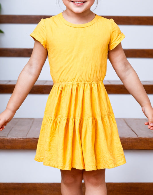 Front view of Toddler Girl Ruffle Hem T-Shirt Dress.