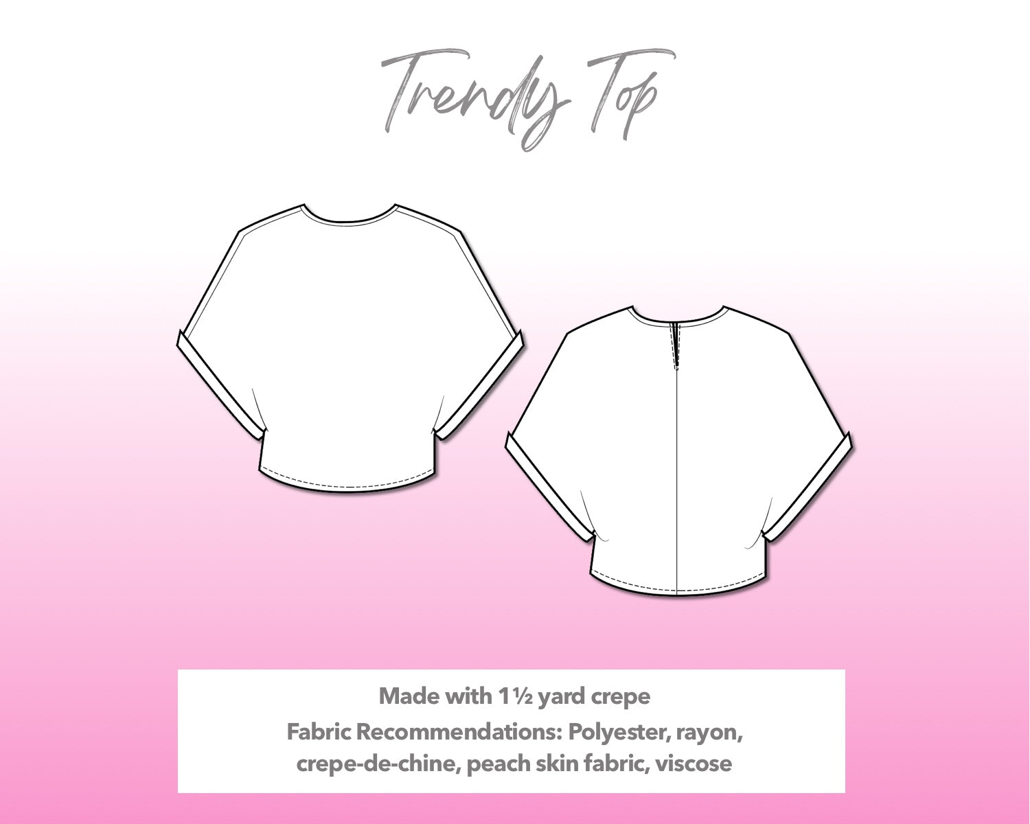 Illustration and detailed description for Trendy Top sewing pattern.