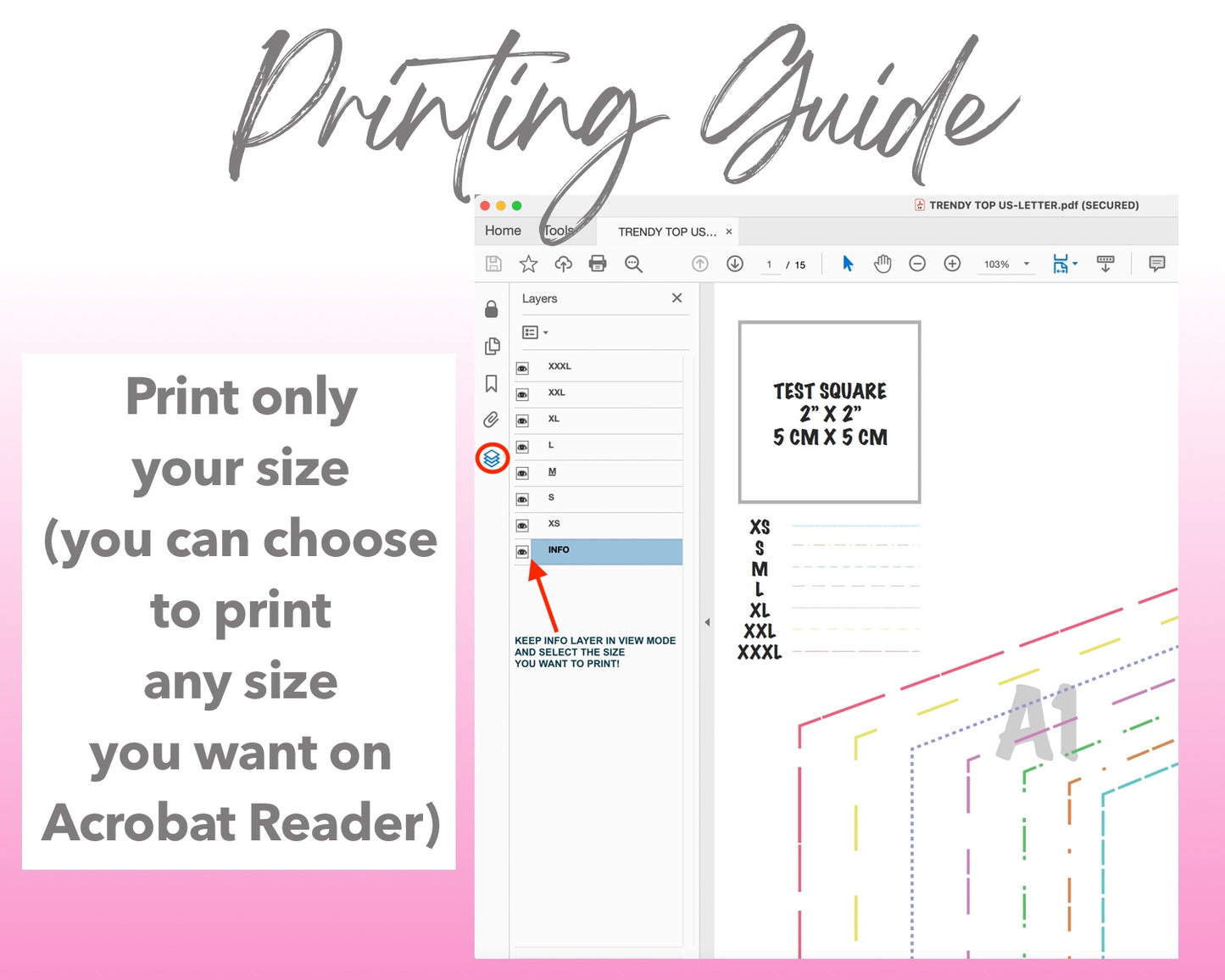 Trendy Top sewing pattern printing guide.