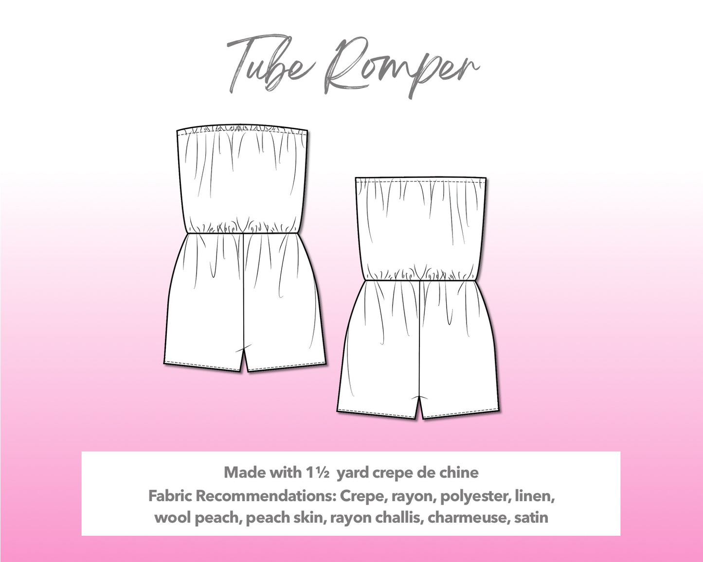 Illustration and detailed description for Tube Romper sewing pattern.