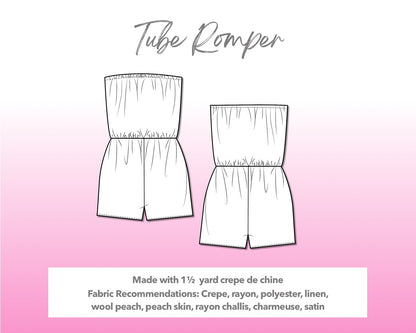 Illustration and detailed description for Tube Romper sewing pattern.